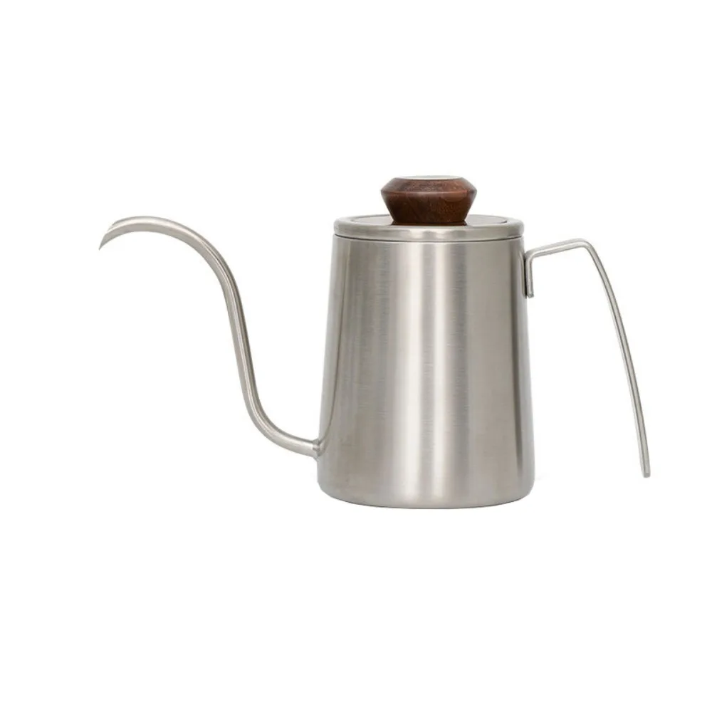 

304 Stainless Steel Goose Neck Coffee Pot 300ml Capacity Drip Spout Pour Over Coffee Kettle Wood Lid Comfortable Grip