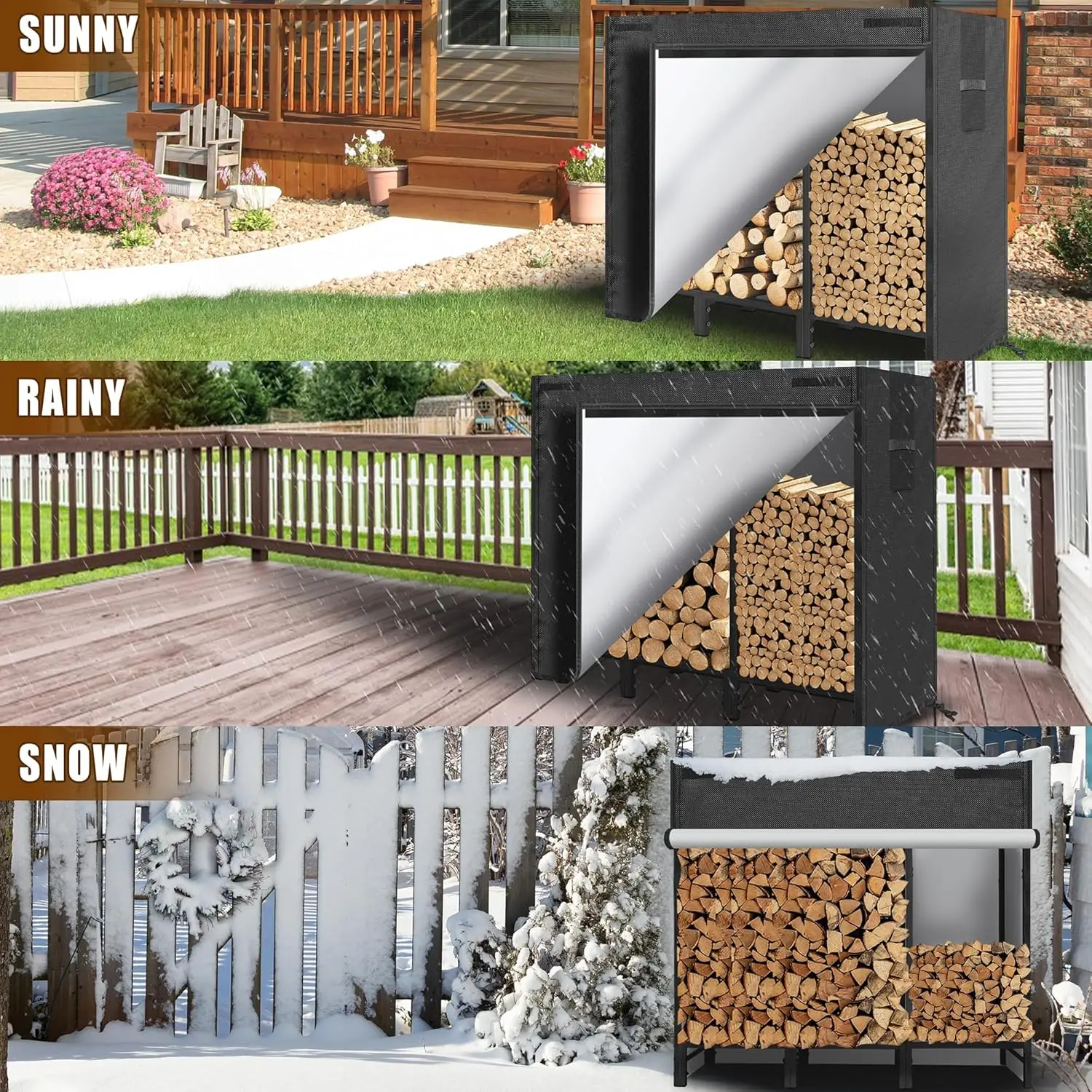 4ft Outdoor Firewood Rack with Cover, Heavy Duty Log Storage Stand for Patio and Backyard
