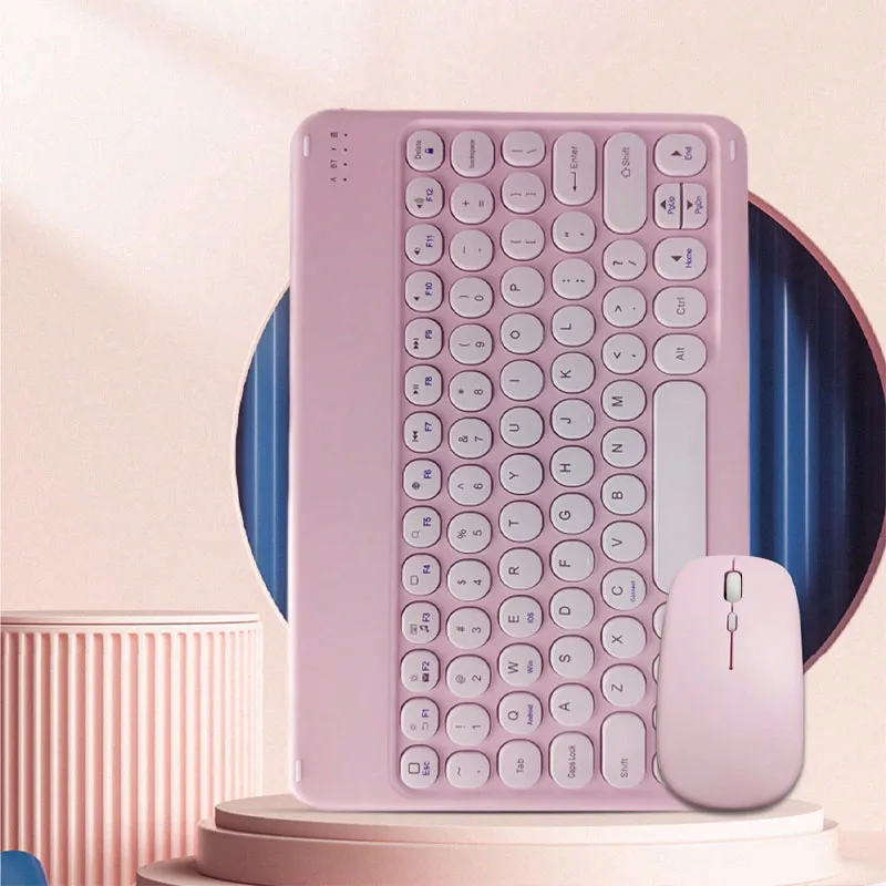 مجموعة لوحة مفاتيح وماوس بلوتوث مستديرة المفتاح، مناسبة للهواتف المحمولة Xiaomi وHuawei وأجهزة iPad اللوحية