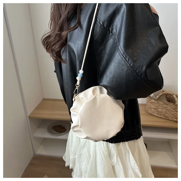 Damentasche, neue trendige High-End-Ketten-Umhängetasche, süße Mädchen-Plissee-Kleinerunde-Tasche – Detail 10