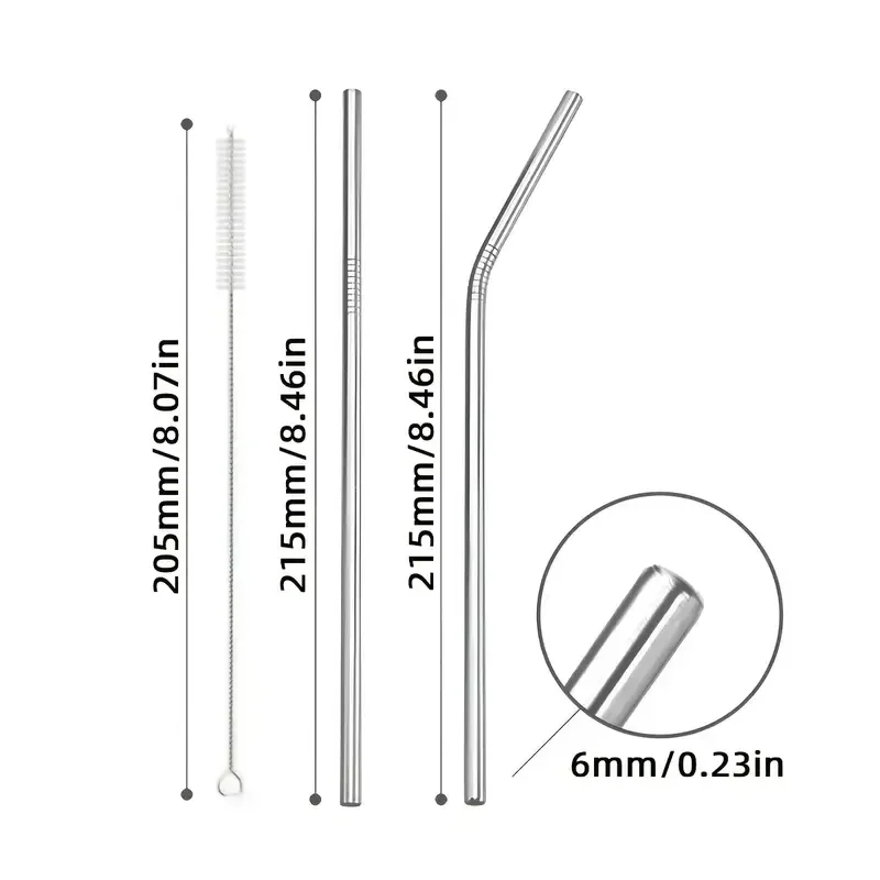 5/10Pcs Reusable Drinking Straw 304 Stainless Steel Straws Straight Bent Metal Straw with Cleaner Brush Pouch Wholesale