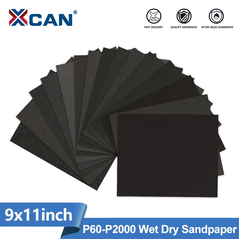 XCAN Sandpaper 9x11 inch(230x280mm) Wet Dry Waterproof Sanding Paper  Grit 60-2000 Polish Sand Paper Sheet Abrasive Polish Tool