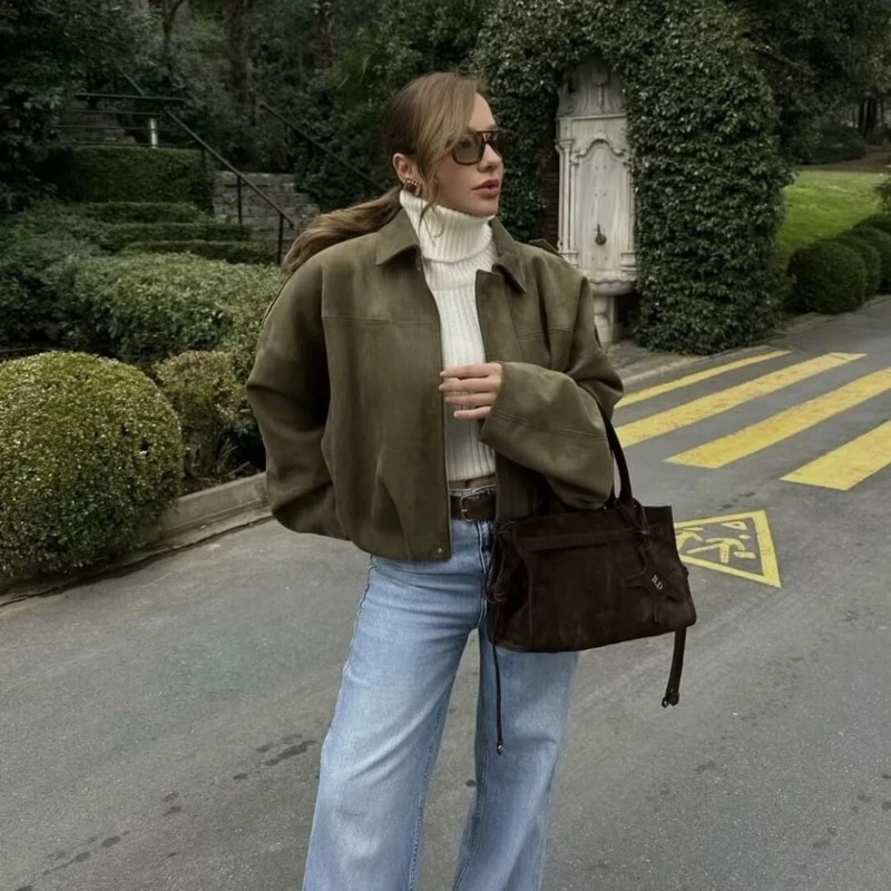Personalisierter High-End-Retro-Neuer Frühlings- und Herbstmantel für Damen, modische Pilotenjacke mit Fledermausärmeln und Reißverschluss, modisches Damenoberteil