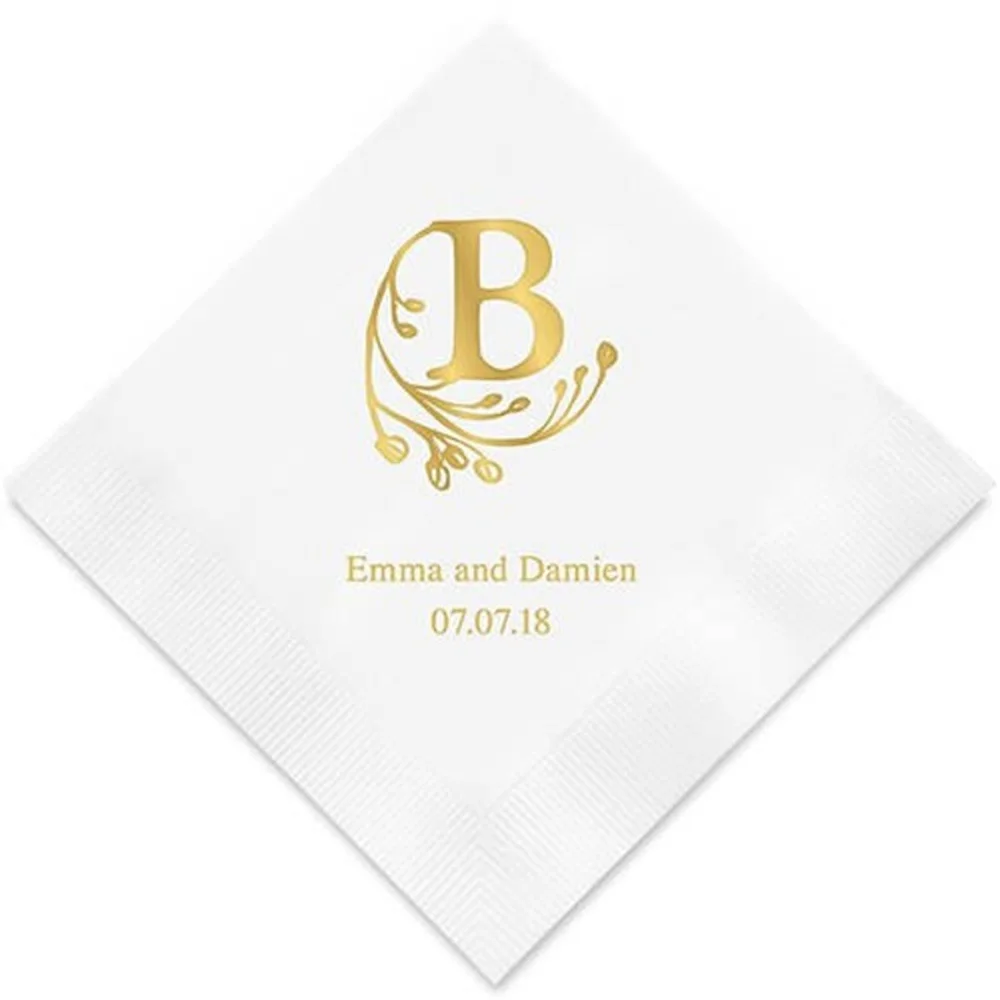 

50PCS Modern Fairy Tale Initial Personalized Printed Wedding Napkins - 3 Sizes / Multiple Colors