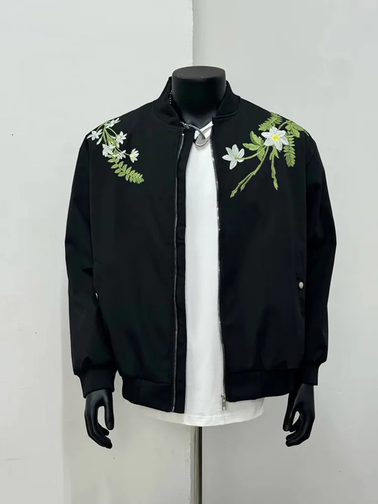 

New Chinese Sle Floral Letter Embroidery Flight Jaet Men's Spring Autumn Loose Baseball Cotton Coat Trendy Workwear Zipper