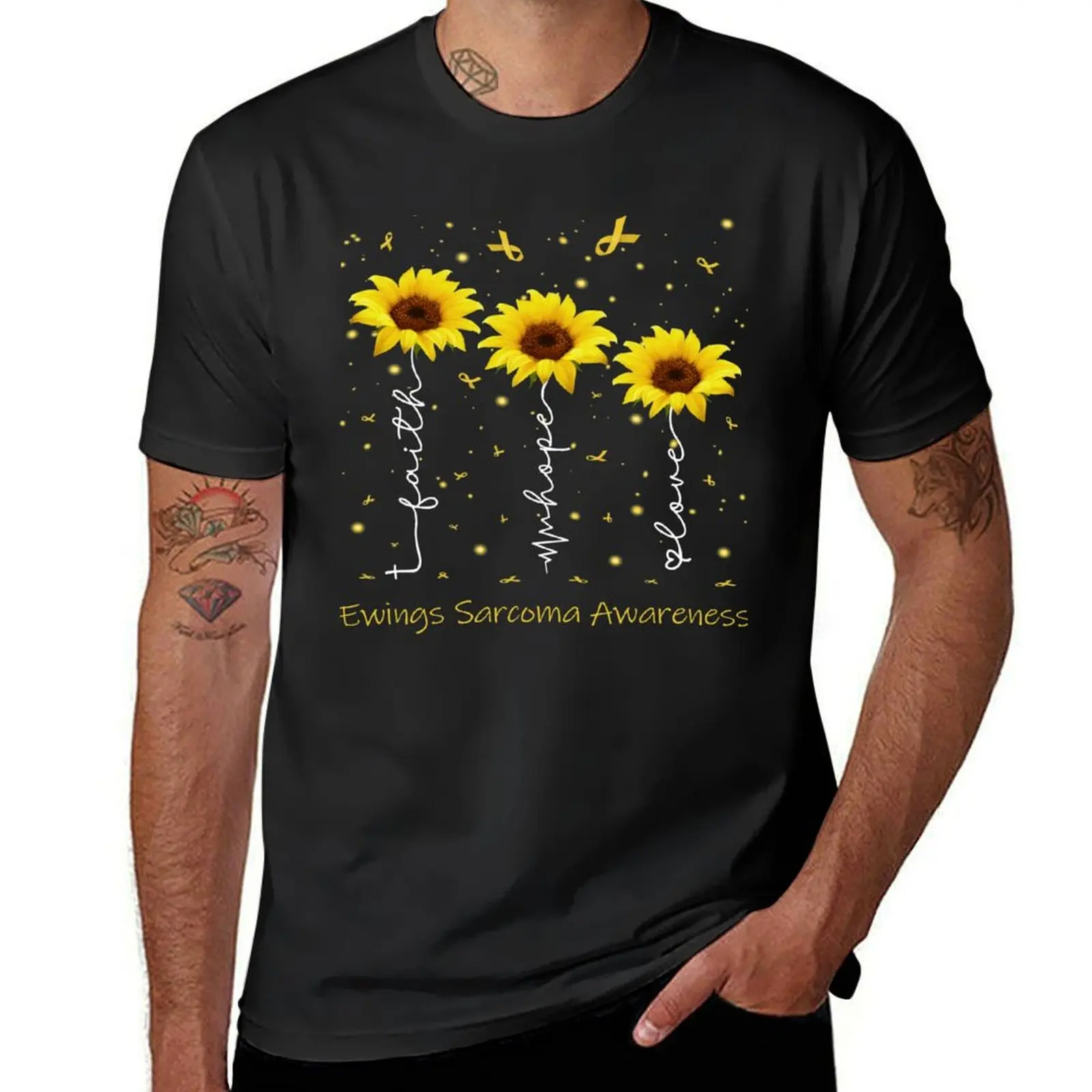 Sunflower Faith Hope Love Ewings Sarcoma Awareness T-Shirt cute tops boys whites t shirts for men graphic