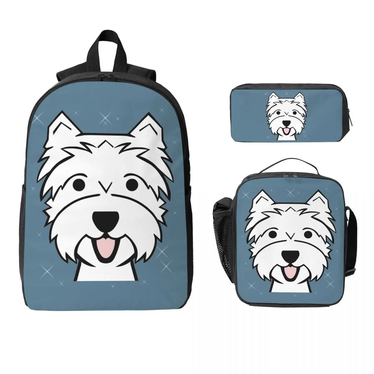 

West Highland Terrier Westie Dogs Backpack Student BookBag School Bag Laptop Shoulder Bags 3ps Insulated Lunch Bag Pencil Case