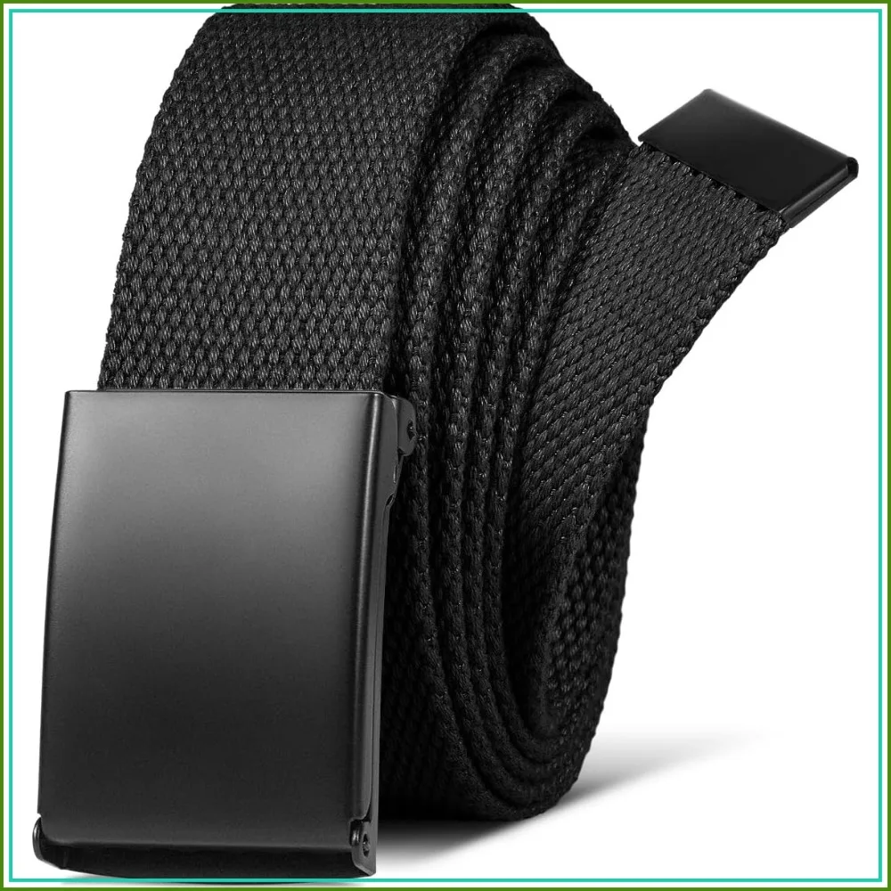 

Men's Holeless Adjustable Belt, Casual Dress Fashion Belt for Work, Golf, Black Web Canvas Fabric
