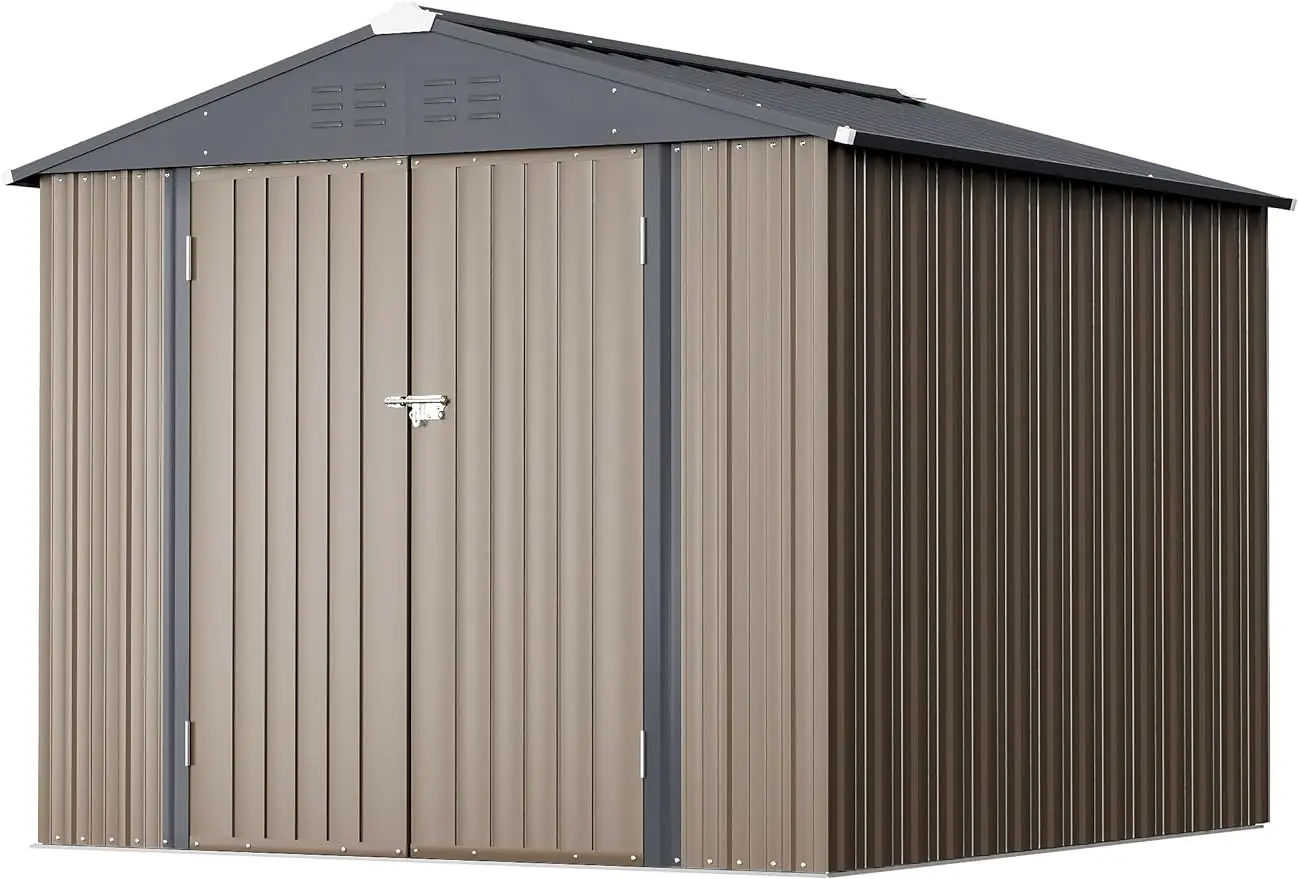 

6 x 8 FT Outdoor Storage Shed Metal Garden Shed with Lockable Door Outside Waterproof Tool Shed for Backyard, Patio, Brown