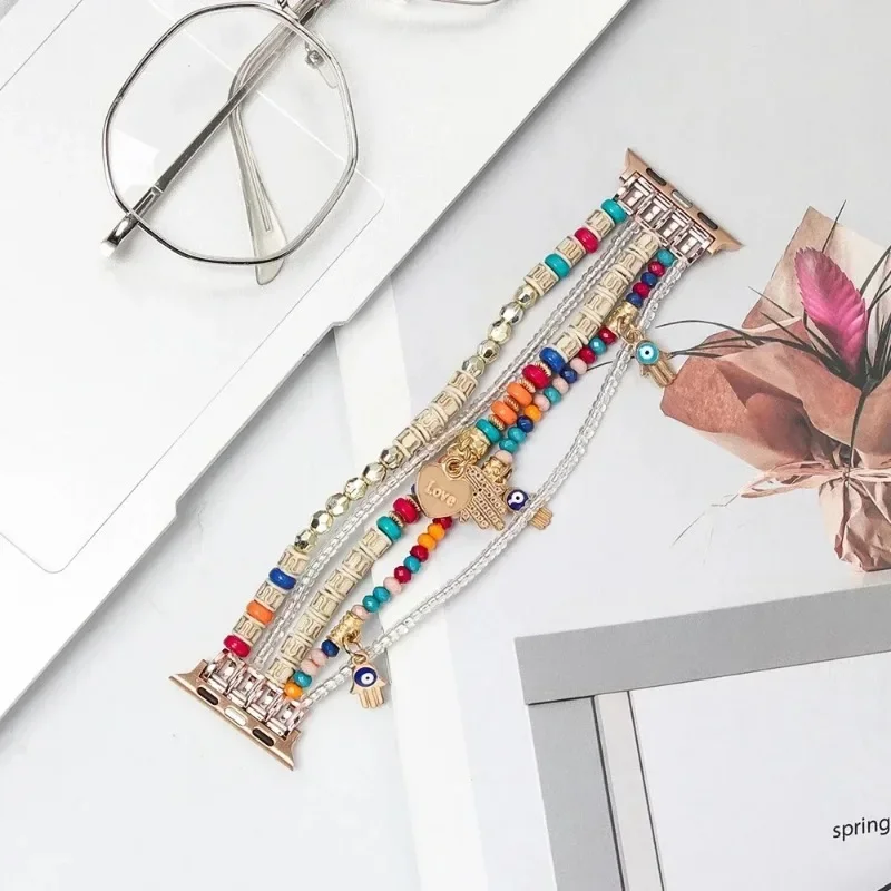 Bohemian Bracelet Resin Strap for Apple Watch 49mm 45mm 41mm 40mm 44mm Elastic for iWatch Band Series Ultra2 9 8 7 6 5 4 3 SE