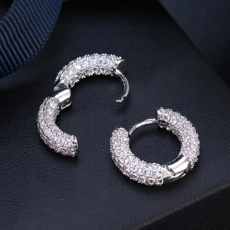 Anziw Micro Paved Full Moissanite Hoops Earrings Silver 925 Dazzling Diamond Ear Luxury Jewelry for Women Men Party Wedding Gift