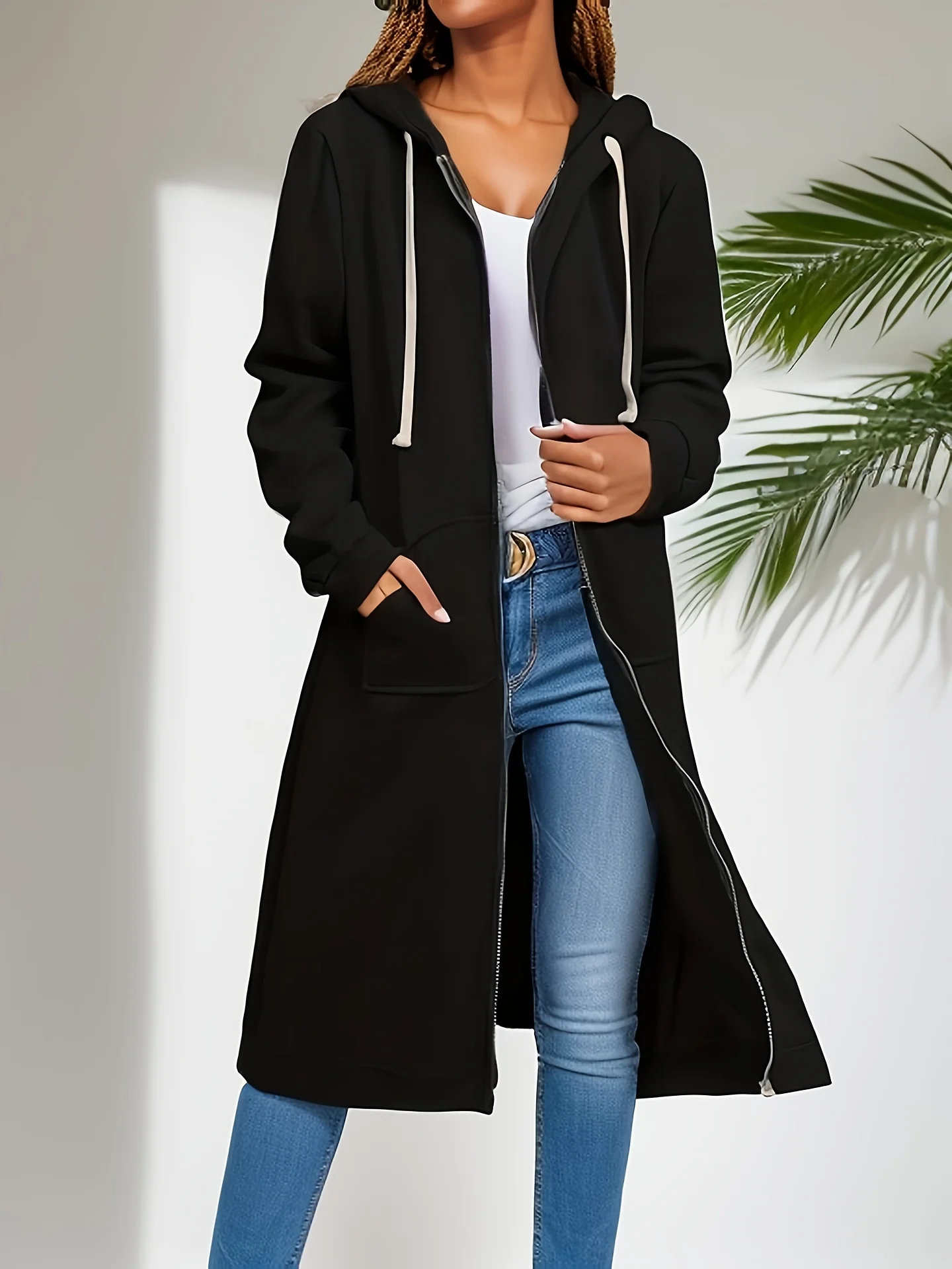 

Women's Plus Size Coat Spring and Autumn Mid-Length Hooded Outerwear Autumn and Winter