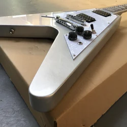 Irregular fork style 6-string integrated electric guitar, Silver pink white guard,  Perfect tonehot sales in stock ,customizable