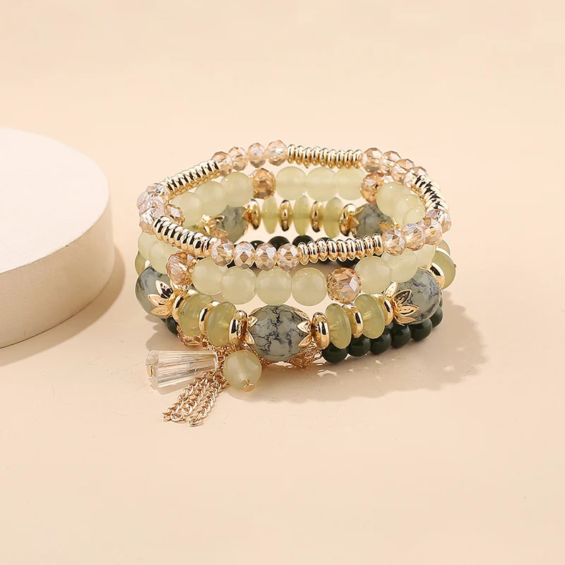4-teiliges Set aus stapelbaren Armbändern im Bohème-Stil für Damen, mehrschichtiges Armband mit Glasperlen und dehnbarem Kettenarmband, modischer Schmuck für Herren. – Detail 15