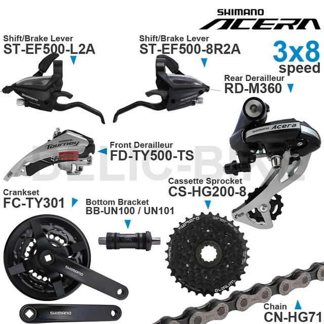 Zestaw grupowy SHIMANO ALTUS Acera 3x8 zawiera EF500 Shifter TY500 przód/M360 przerzutka tylna mechanizm korbowy kaseta zębatka łańcucha