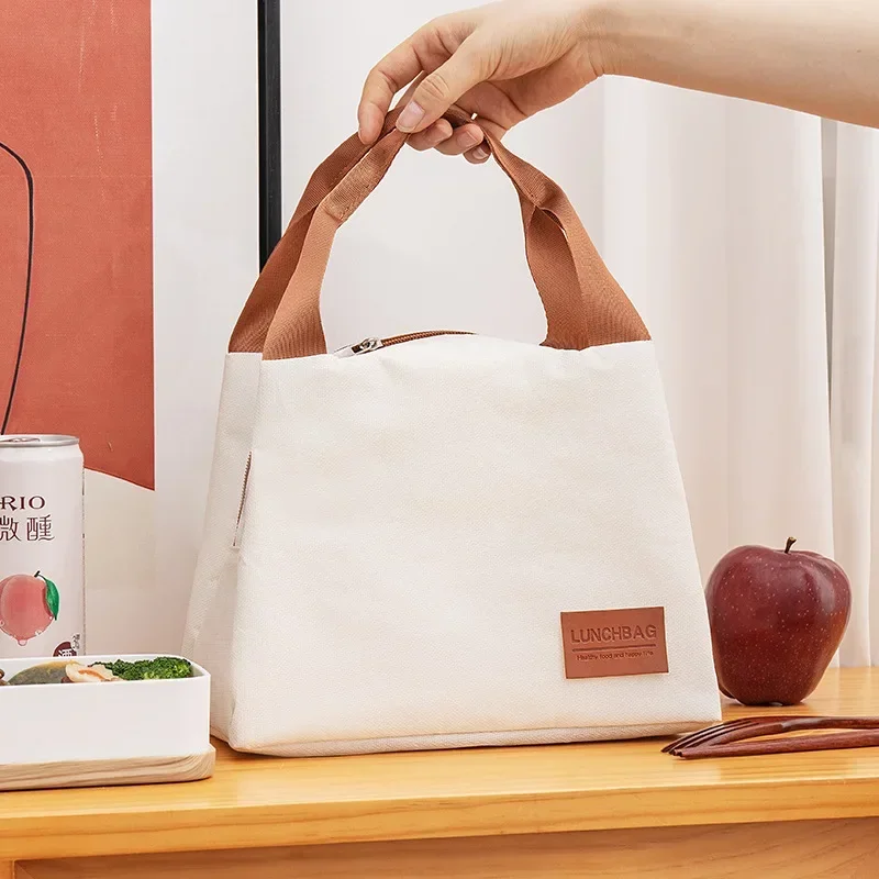 

Сумка для обеда Бежевые простые сумки для обеда для девочек Большая вместительная японская сумка для бенто Изолированная термопортативная сумка для путешествий Пикник Ланч-бокс