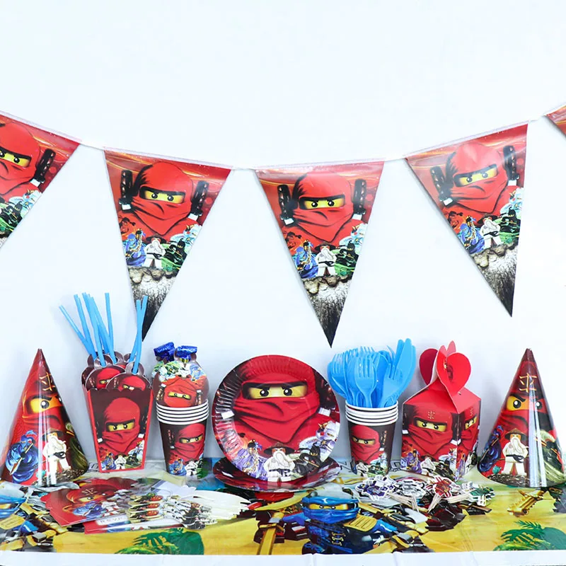 Ninja Theme Disposable Tableware Birthday Party Decorations Latex Aluminum Foil Balloon For Kids Event Supplies New Banner