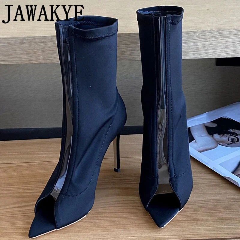 Designer Brand 2022 Spring Sock Boots per donna tacchi alti stivaletti punta a punta stivali alti al ginocchio stivali Peep Toe per donna