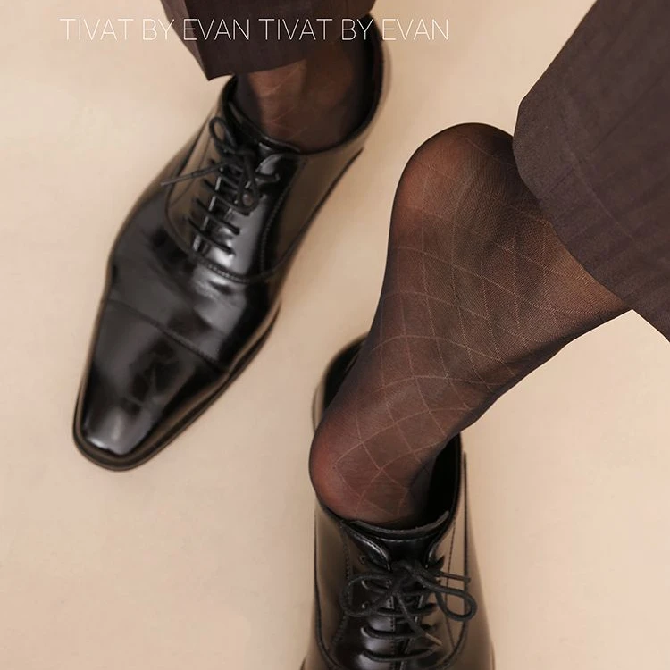 

Diamond Check Pattern Stockings for Men Transparent Business Dress Socks Man Sexy Thin Gay Sissy Exotic See Through Sheer Socks
