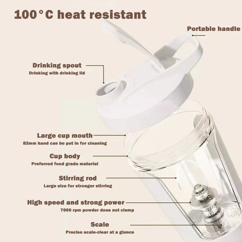 400ML Portable Recharge Electric Shaker Bottles Mixer Bottle Protein Shaker Bottle for Clear Electric High Speed Protein Blender