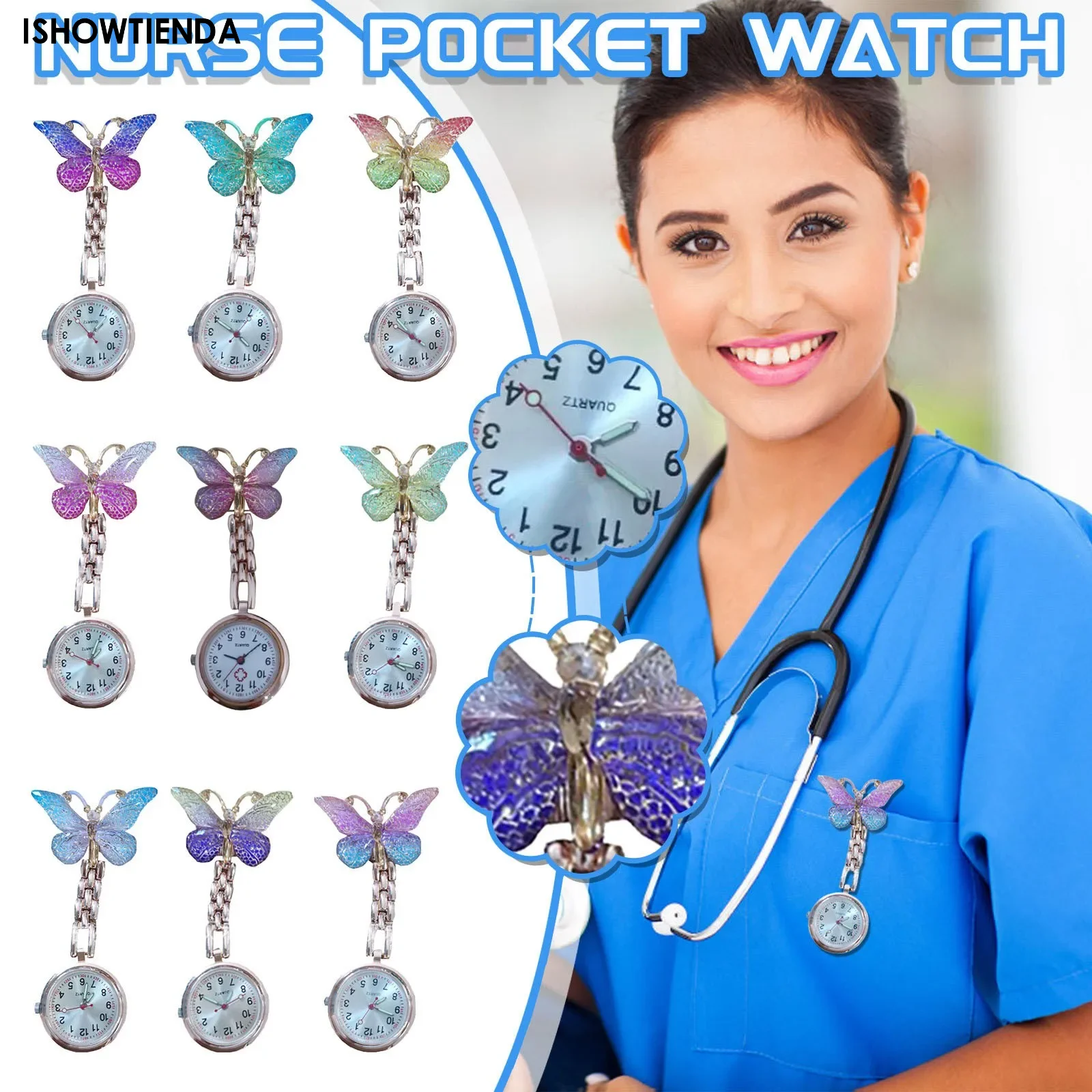 Butterfly Nurse Pocket Watch Fashion Quartz Watch Hanging Clock Nurse Accessories Pocket Watches For Carer Graduation Gift