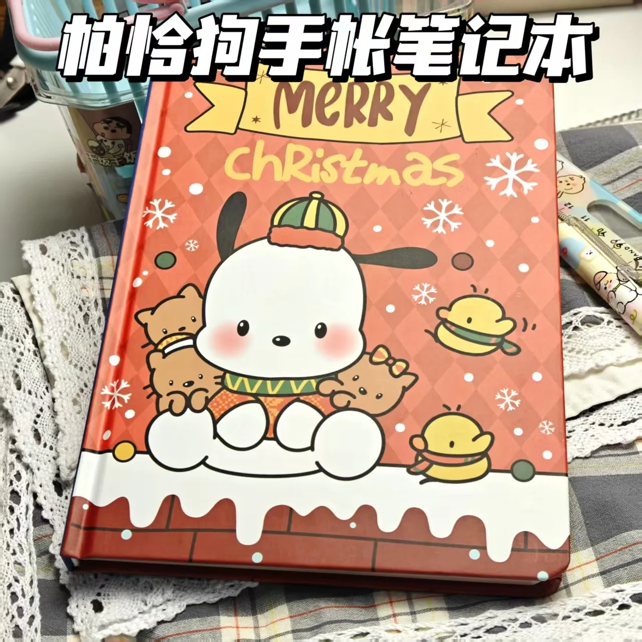 

Cute Christmas Sanrio Pochacco A5 Notebook Color Pages Cute Hardshell Notebook Student Diary Bookbook Girl Gift