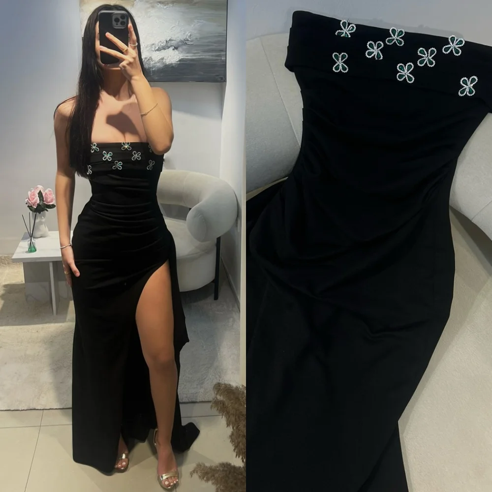 

Customized Simple Jersey Evening Dresses Exquisite Strapless Sleeveless Homecoming Dresses Luxury Special Occasion Gowns