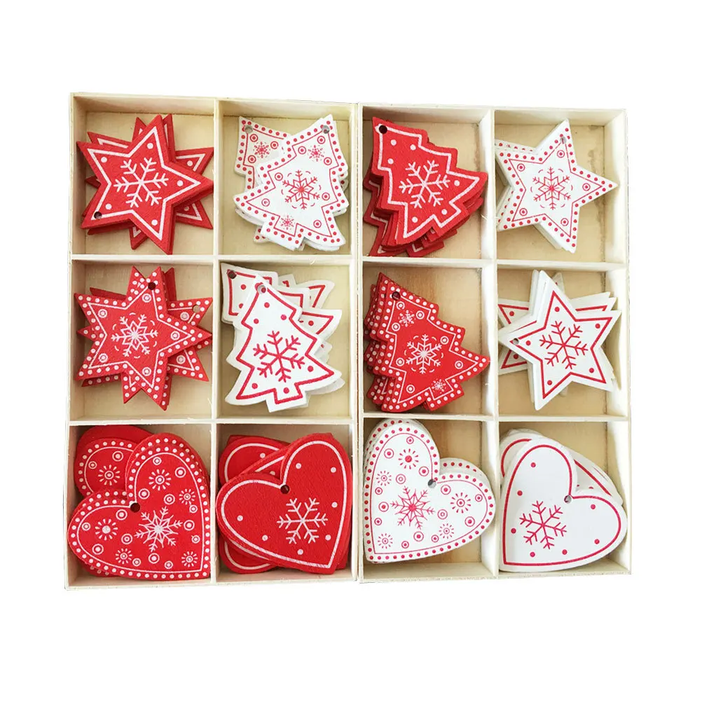 

50pcs Wooden Gift Ornaments Christmas Wood Slices Pendant Tree Decorations Holiday Party Home Decoration Supplies