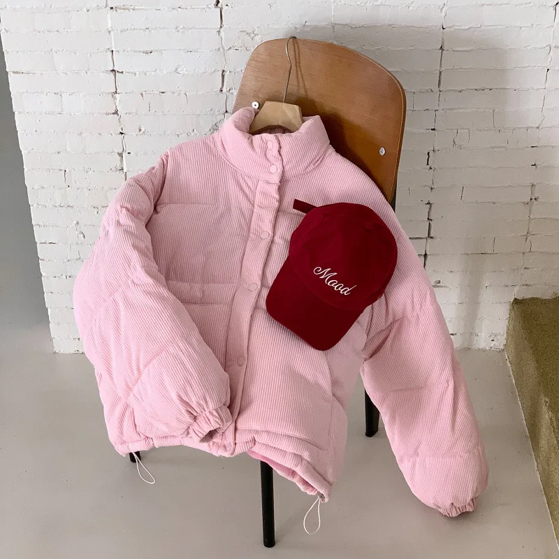 

Winter Corduroy Cotton Jacket For Women Korean Solid Color Simple Stand Up Collar Warm Casual Fashion New Female Thicken Coat