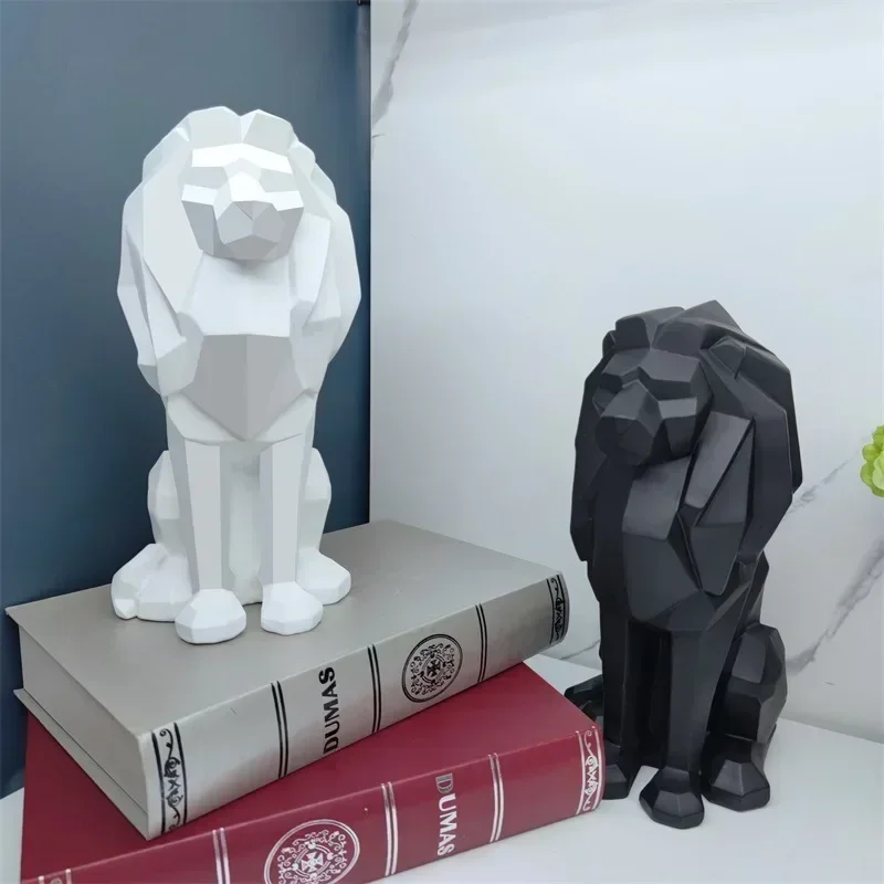 

Nordic Lion Statue Sculpture Resin Figurines Animal Home Decor Geometric Tabletop Resin Decoration Living Room Decoration