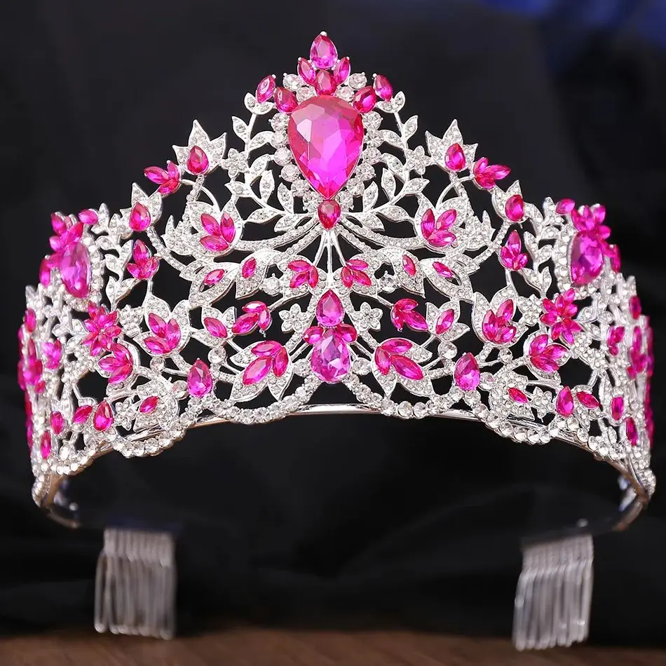 DIEZI 8 Colors Baroque Rose Red Crystal Crown Women Girls Wedding Elegant Bride Queen Bridal Tiaras Hair Accessories Headbands