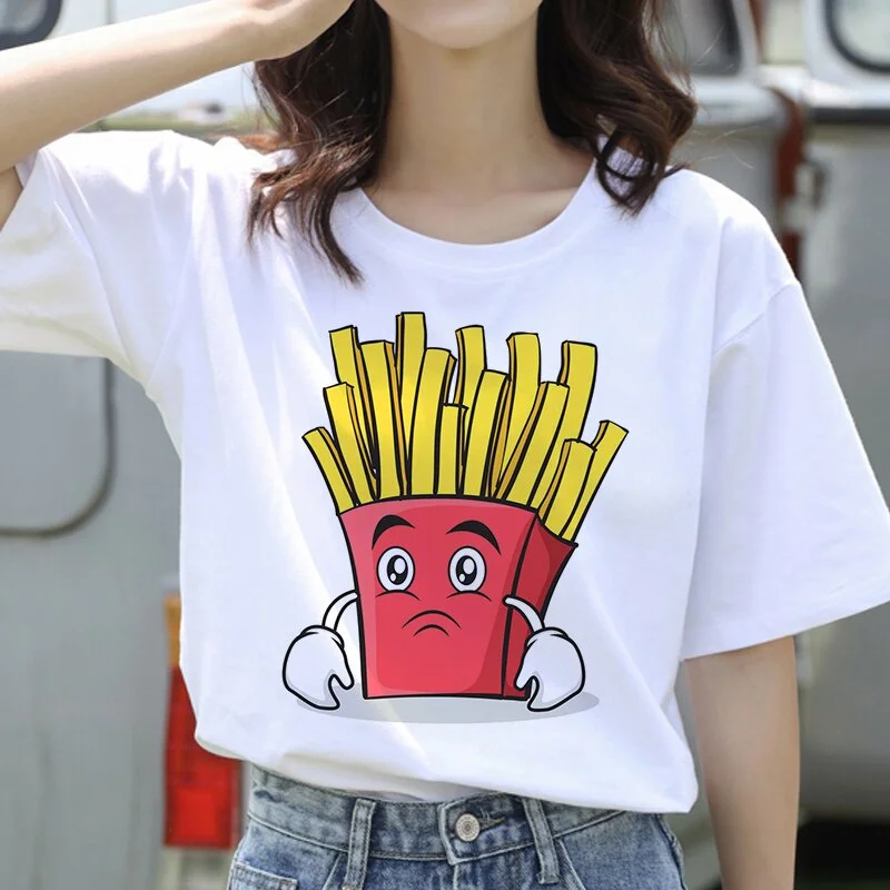 French Fries Idea Print for Casual T-shirts Women Summer Fashion Street Clothing Casual Short Sleeve Tops Unisex