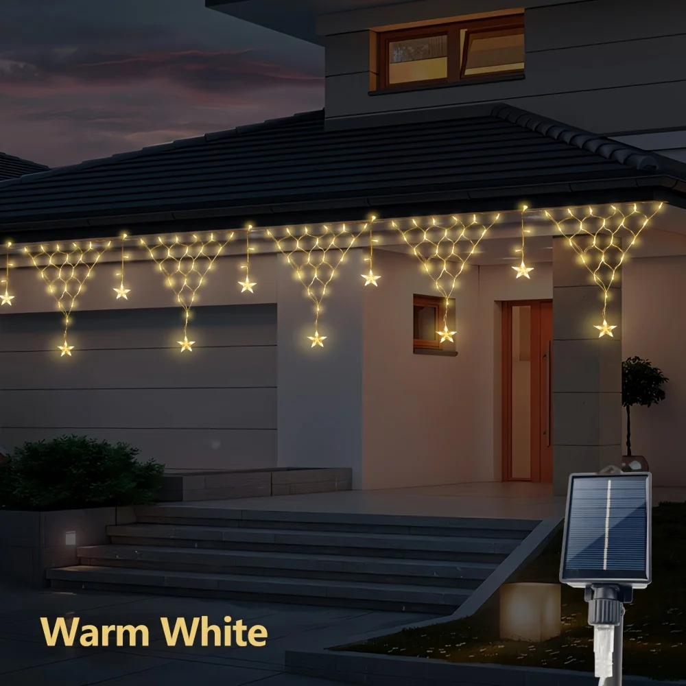 

Solar Powered Christmas LED Triangular Net Light Outdoor Star Solar Lamp 8 Mode 196LED Waterproof for Garden Rooftop Fence Party