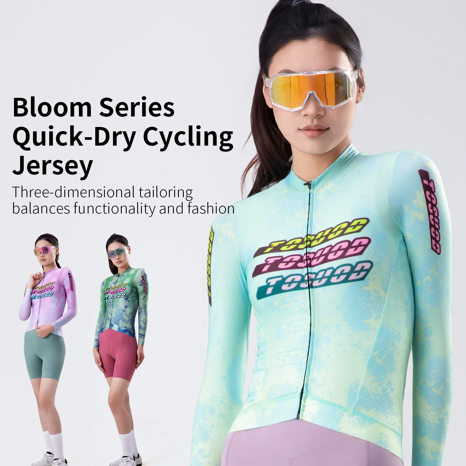TOSUOD Women Graffiti Printed Long Sleeve Cycling Jersey Full Zip Bicycle Riding Shirt Sport Top for Spring Autumn MTB Cycling