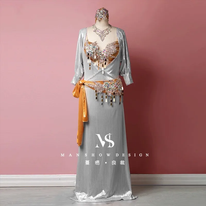 Costume de danse du ventre personnalisé, ensemble de Robe Baladi, Costumes de spectacle Saidi, couleur bloquée, vêtements de danse exotiques amples