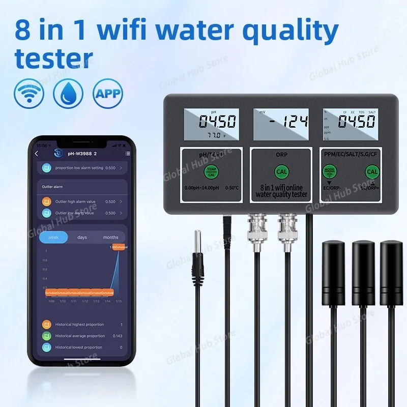 

W218 Eight-in-one WiFi Water Quality Tester, TDS/PH/ORP/EC/ Salinity/thermometer Water Quality Analyzer