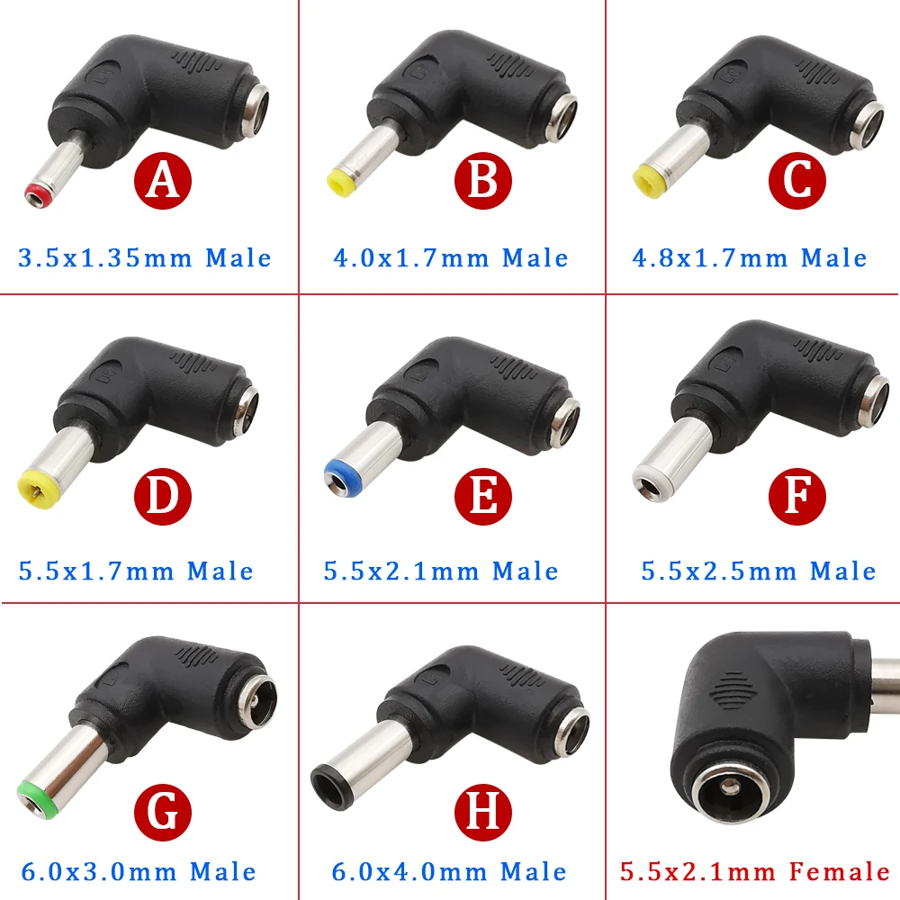 DC Power 5.5x2.1mm Female To 6.0x4.4/6.3x3.0/5.5x2.5/5.5x1.7/4.8x1.7/4.0x1.7/3.5x1.35mm Male Plug Adapter Connector For Laptop