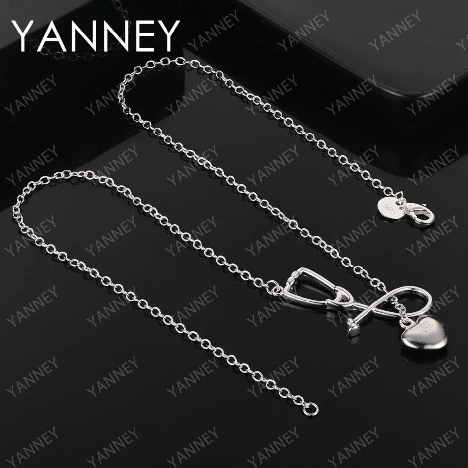 New 925 Sterling Silver 18 Inches Stethoscope Heart Necklace Women Men Fashion Charm Wedding Party Favors Jewelry