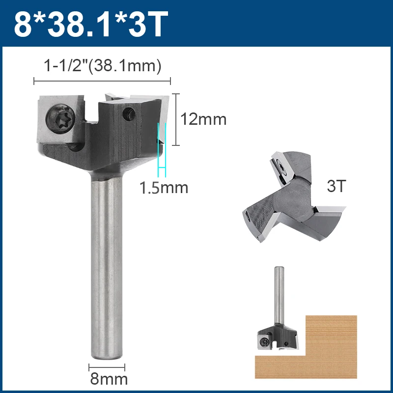 XCAN Fräser CNC Spoilboard Surfacing Route Bit Hartmetalleinsatz Platte Abflachung Holzhobel Bit 8mm 12mm 1/4'' 1/2'' Schaft