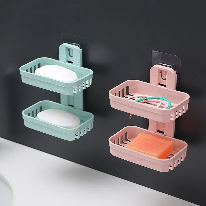 Punch-free Double-layer  Sponge Soap Holder Toilet Drain Creative Wall-mounted Bathroom Shelf Headband Storage Multipurpose