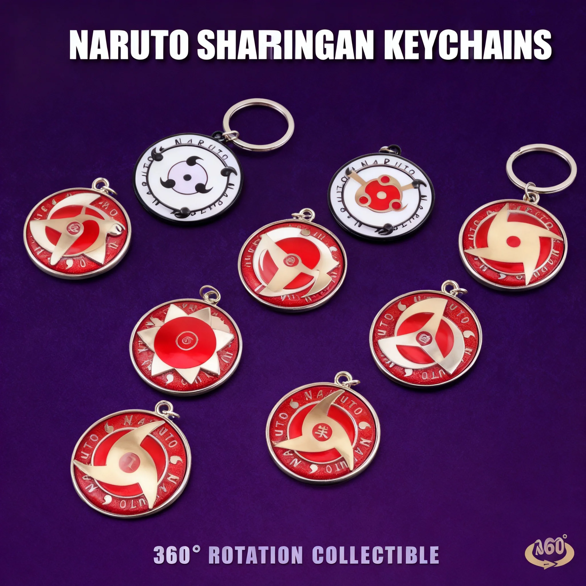 Llavero de Naruto con Fidget Spinner Giratorio de Metal, Accesorio para Bolsa Kamui, Sasuke Sharingan