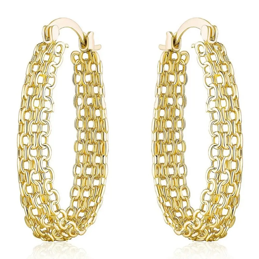 Copper Material Hoop Earrings Gold Color French Style Chain Earrings Hollow Out Design Classic Style Ear Cuffs