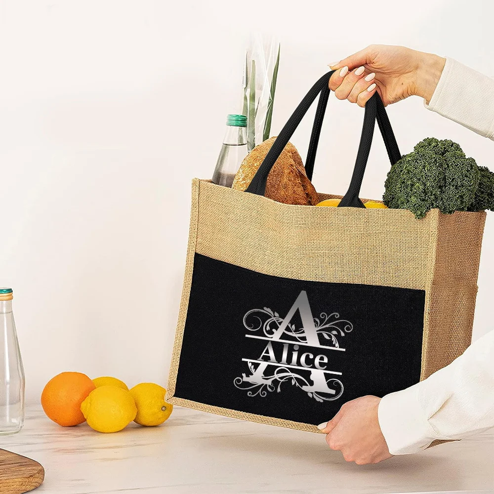 Personalized Customization Name Women's Shopping Bag Fashion Linen Handbag Grocery Storage Bag Customized Product