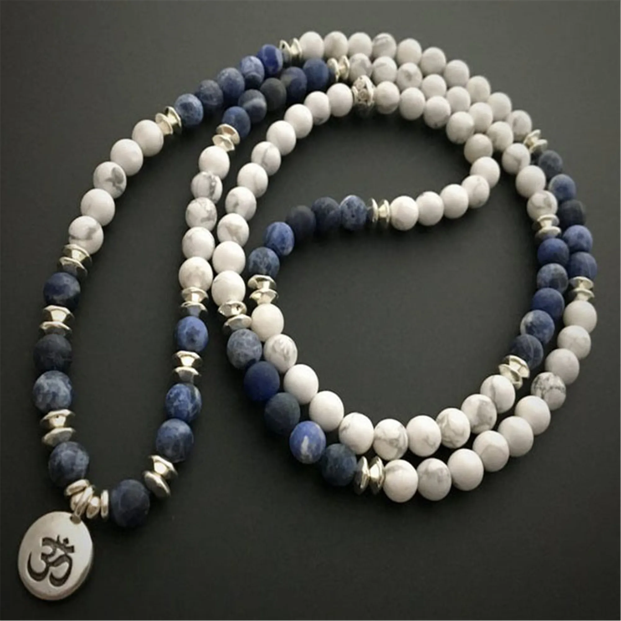 Natural Howlite 8mm 108 Beads Pendant Bracelet Charm Teens Unisex Wrap Women Artisan Handmade Yoga Mala Energy Prayer