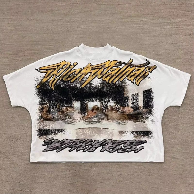 

Хлопковая футболка большого размера в стиле ретро Y2K в стиле ретро в стиле Харадзюку, готическая летняя новая модная ретро-модная мужская и женская уличная одежда