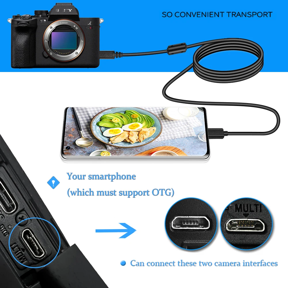 Micro 5Pin to Type-C OTG Cable for SONY NEX-3N F3 5T 6L A7 A7II ,The download cable for connecting Sony cameras to smartphones,