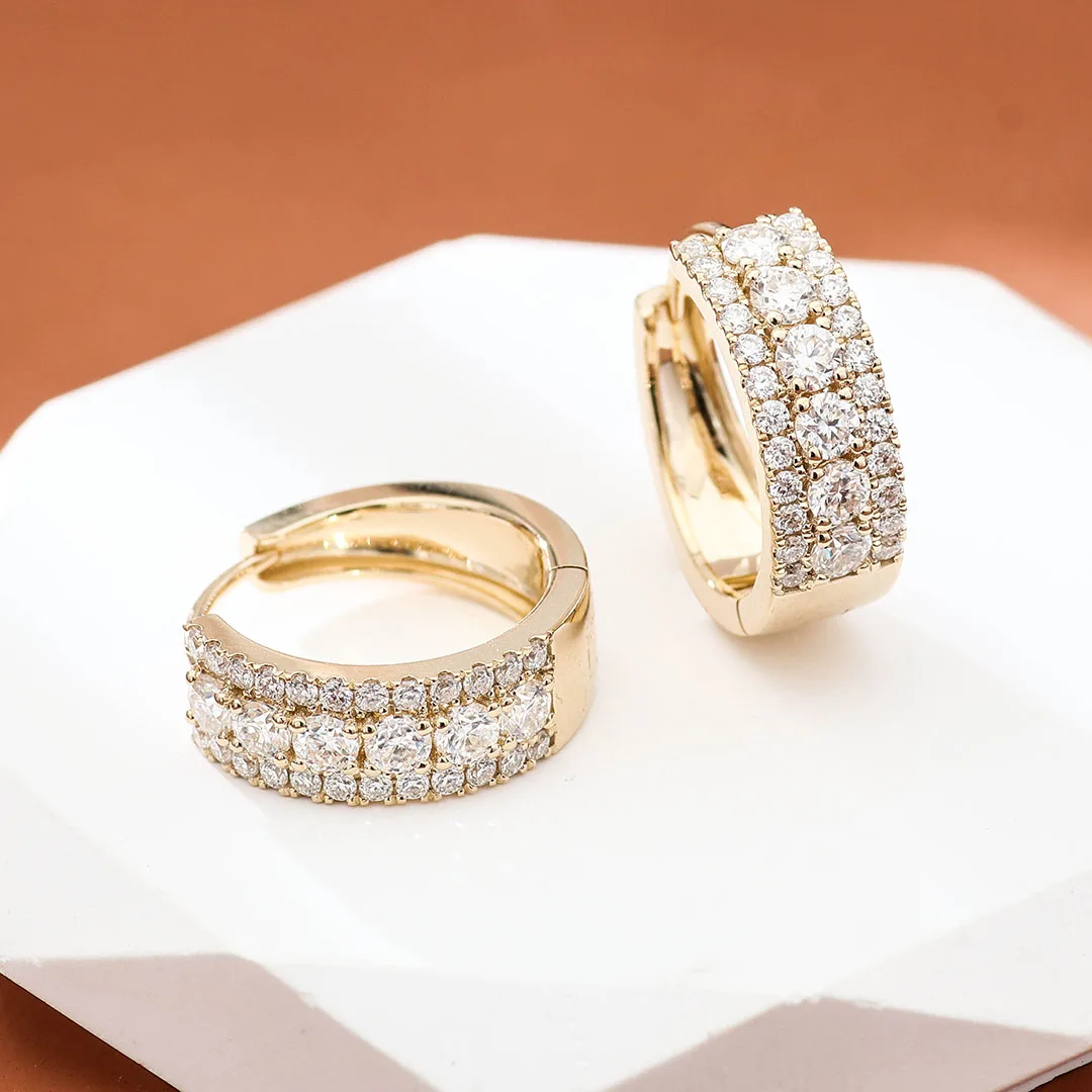 Provence 10K Yellow Gold Moissanite Hoop Earrings for Women Round Cut D Color Women's Stud Earrings Huggies Earrings