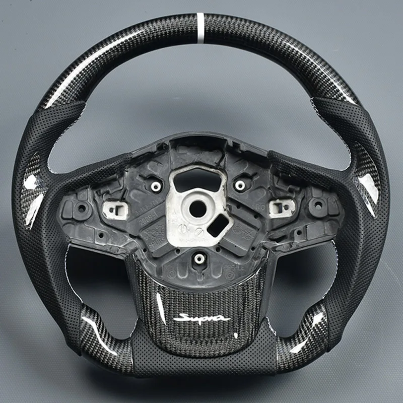 

Customized genuine carbon fiber car steering wheel in black perforated leather for Toyotas Supra A90