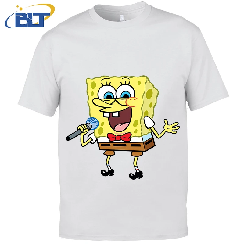 SpongeBob SquarePants Printed Men's T-shirt Casual Top White Cotton Short Sleeve