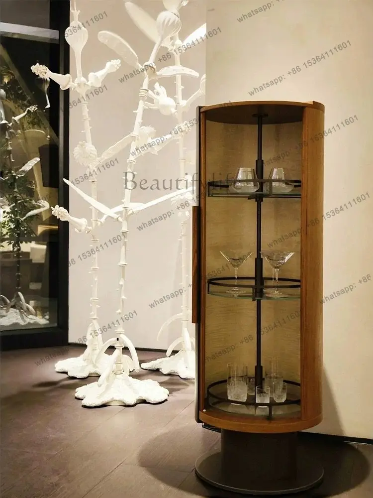 Italian rotating wooden wine cabinet light luxury high-end living room glass display cabinet